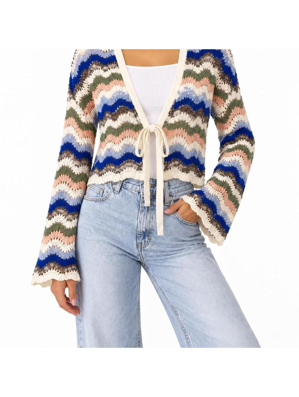 Boho Crochet Y2K Bell Sleeve Tie-Front Cardigan – Francesca’s XL [COPY]